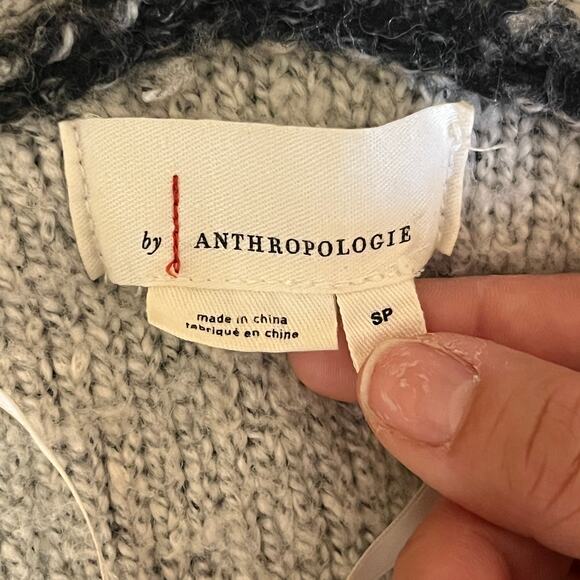 Anthropologie Nia Hooded Geometric Cardigan Gray White Blue Wool Blend S Petite - Picture 5 of 9